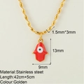 Golden stainless steel necklace with red Fatima hand and evil eye enamel pendant - Red Hamsa Hand