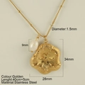 Golden stainless steel necklace with waterdrop pearl and wavy flower pendant variant - Lotus Leaf