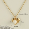 Golden stainless steel necklace with hammered heart pendant and central pearl inlay - Heart (0526)