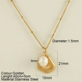 Golden stainless steel heart necklace with shell pendant and 9mm pearl detail - Lotus Leaf (0549)