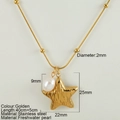 Gold stainless steel starfish pendant necklace with natural pearl on delicate ball chain - Starfish (0538G)