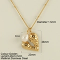 Golden irregular heart necklace with white pearl in stainless steel, 40+5cm length - Double Teardrop Heart