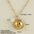 Gold stainless steel necklace with snake pattern medallion and 9mm pearl accent - Round Snake