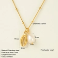 Collana in acciaio inossidabile dorato con ciondolo a conchiglia e perla naturale - Stile Conchiglia (1769)