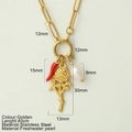 Gold stainless steel chain necklace with chili, rose pendants and freshwater pearl 40cm - Rose