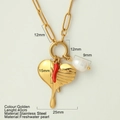 Collana dorata in acciaio con pendenti cuore e perla e catena a maglie rettangolari - Cuore Unico