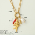 Collana angelo in acciaio dorato con pendente a cuore e perle d'acqua dolce - Cupido