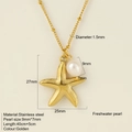 Collana in acciaio inossidabile dorato con ciondolo a stella marina e perla naturale - Stile Stella Marina (1940)