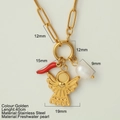 Collana dorata in acciaio inossidabile con ciondoli angelo, peperoncino e perla, 40cm - Angelo con Peperoncino Rosso