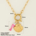 Gouden roestvrijstalen oceaan ketting met schelp- en vishangers aan een paperclip-schakel - Schelp (877-G)