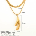 Double-layered gold stainless steel necklace with sleek bow pendant and snake chain - Antler