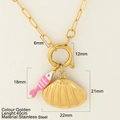 Gouden roestvrijstalen ketting met schelp- en gestreepte vis hangers, 40cm lengte - Schelp (814-G)