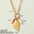 Collana a graffetta dorata in acciaio inox con peperoncino rosso, perla e cuore - Cuore Sinistro