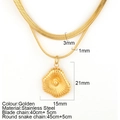 Double-layered golden stainless steel bow necklace with flat snake chain and textured pendant - Lotus Leaf