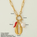 Collana dorata in acciaio inossidabile con pendenti peperoncino, conchiglia e perla - Stile Conchiglia (G11)