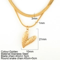 Golden double layered stainless steel necklace with textured heart pendant and snake chain - Ruched Heart Style
