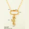Goldene Seepferdchen-Halskette aus Edelstahl mit 40 cm langer Büroklammerkette - Seepferdchen / Gold