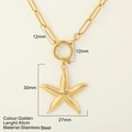 Gouden roestvrijstalen zeester hanger ketting met getextureerde lijnen en lange schakels - Zeester - G9 / Goud