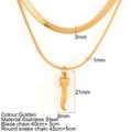 Golden stainless steel double layer necklace set with snake chain and Italian horn pendant - Chili