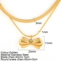 Golden double-layer stainless steel snake chain necklace with bow pendant details - Bow
