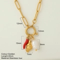 Collana dorata in acciaio inossidabile con ciondoli a peperoncino, conchiglia e perla - Stile Conchiglia (g13)