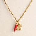 Gold 18k stainless steel necklace featuring a red chili pepper and letter B pendant - Letter-B