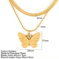 Double-layered golden stainless steel bow necklace featuring snake chain and pendant - Butterfly