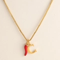 18k gold plated stainless steel necklace with red chili pepper and letter C charms - Letter-C