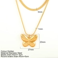 Double-layered golden stainless steel necklace with a butterfly pendant and snake chain - Butterfly Style B