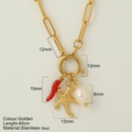 Collana in acciaio inossidabile dorato con peperoncino, stella marina e perla, 40 cm - Stile Stella Marina (1903)
