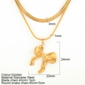 Double-layered gold stainless steel bow necklace featuring flat and round snake chains - Bowknot Style A