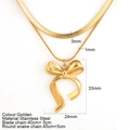 Double-layered gold stainless steel necklace with bow pendant and snake chains - Bowknot Style C