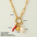 Collana a graffetta dorata in acciaio inossidabile con peperoncino rosso e perla - Stile Conchiglia (1888)