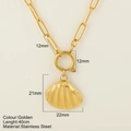Gouden roestvrijstalen paperclip ketting met 3D-schelp hanger voor dames - Schelp - 814-G / Goud