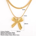 Double-layered gold bow necklace featuring a flat snake chain and a round snake chain - Bowknot Style D