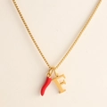 18k gold plated stainless steel necklace with red enamel chili and letter F charm - Letter-F