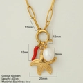 Collana in acciaio inossidabile dorato con ciondolo a peperoncino, stella e perla - Stile Stella Marina (1861)