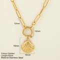 Gouden roestvrijstalen halsketting met schelphanger en trendy paperclip-stijl schakels - Schelp - 877-G / Goud