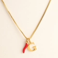 18k gold plated stainless steel box chain necklace with red chili and letter G pendant - Letter-G