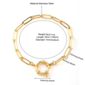18K gold plated stainless steel paperclip chain bracelet with spring ring clasp 18cm - Gold - Paperclip Chain