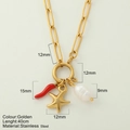 Collana in acciaio inossidabile dorato con peperoncino rosso, stella e perle - Stile Stella Marina (1905)