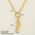 Gouden roestvrijstalen zeepaardje hanger ketting met 40 cm paperclip ketting - Zeepaardje / Goud