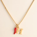 18k gold plated box chain necklace with red chili pepper and letter H pendant - Letter-H