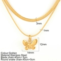 Double layered golden stainless steel bow necklace with flat blade and snake chain - Butterfly Style C