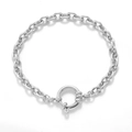 Bracelet chaîne en O en acier inoxydable argenté poli avec grand fermoir rond - Acier - Grande Chaîne en O