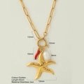 Collana stella marina dorata con peperoncino e perla in acciaio inossidabile placcato 18k - Stile Stella Marina (G8)