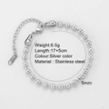 Bracelet à billes en acier inoxydable argenté de 5mm avec fermoir mousqueton robuste - Acier - Bracelet en Perles 2543S