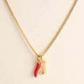 18k gold-plated stainless steel box chain necklace with red chili and letter J pendant - Letter-J