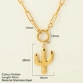 Gouden roestvrijstalen halsketting met cactus hanger en een 40cm lange paperclip ketting - Cactus / Goud