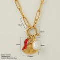 Collana a graffetta placcata oro 18k con peperoncino rosso, conchiglia e perla - Stile Conchiglia (1937)